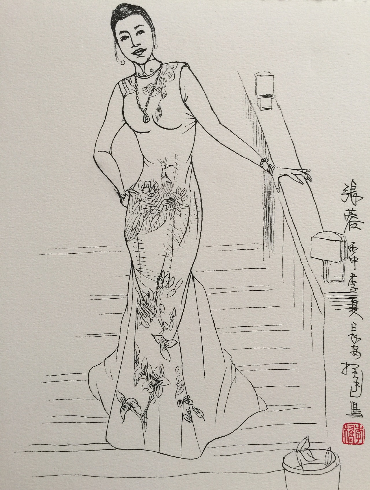 旗袍装人物动态速写