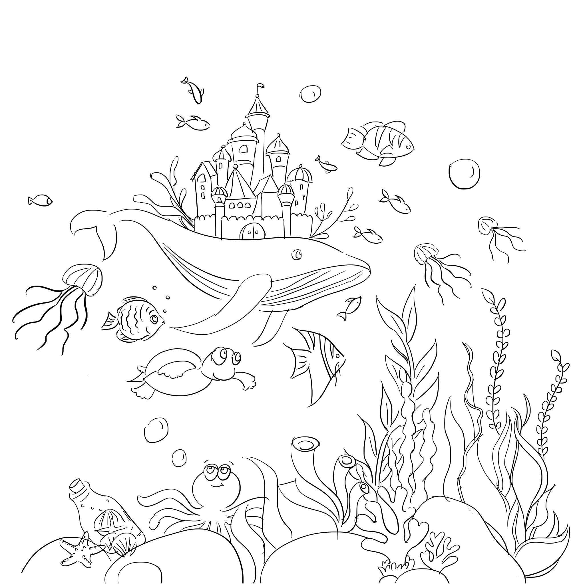 海底城堡简笔画 简单图片