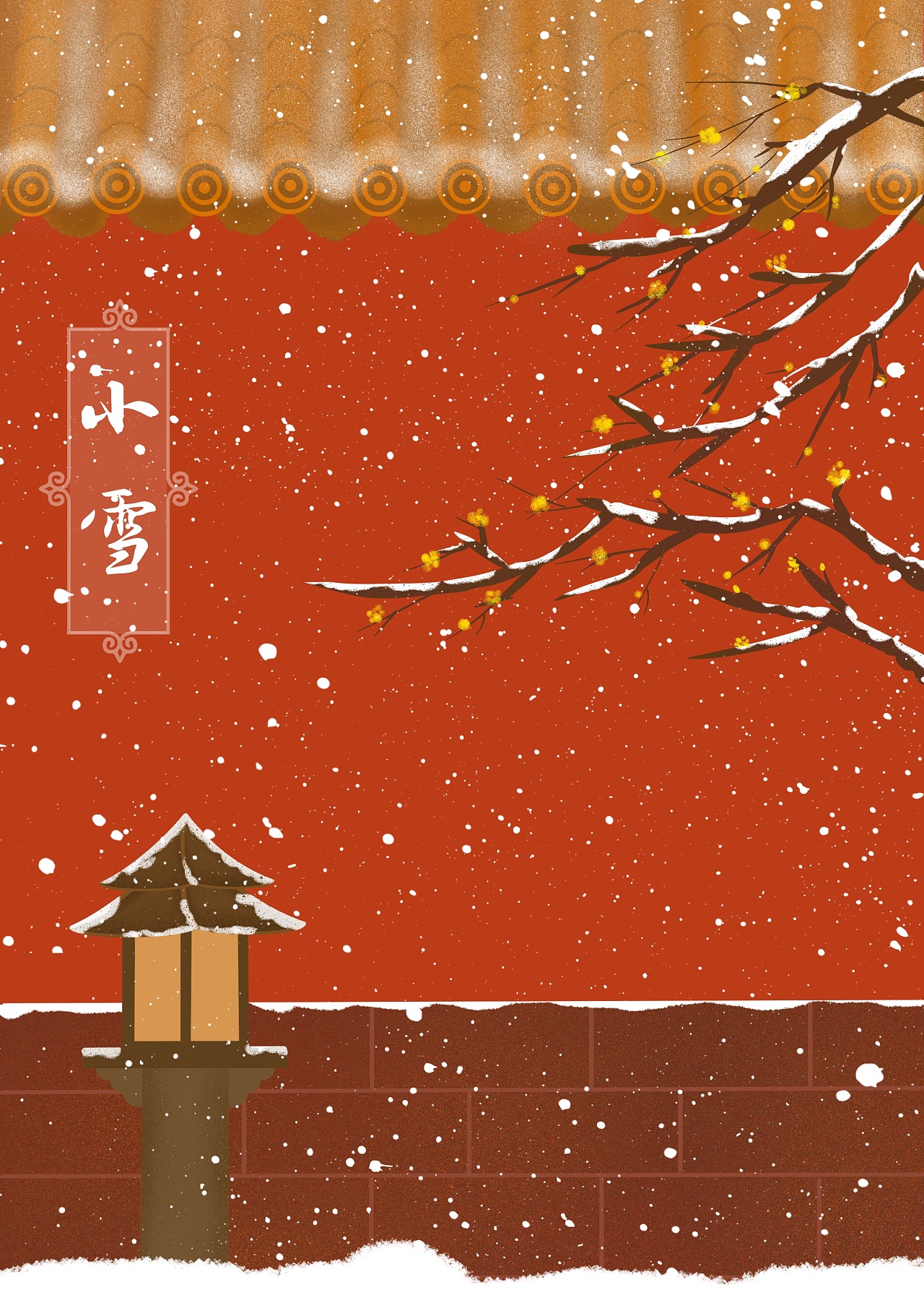 冬天雪景下雪的丛林油画插画图片-千库网