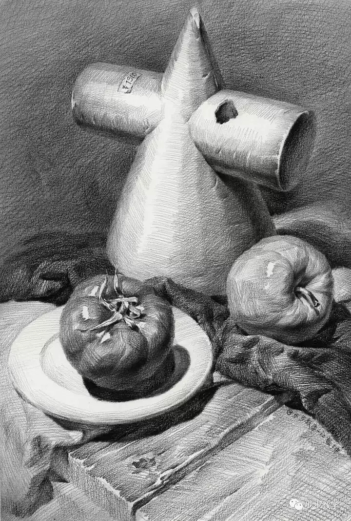 贵州美术网分享经典素描静物作品,来源于步步教学