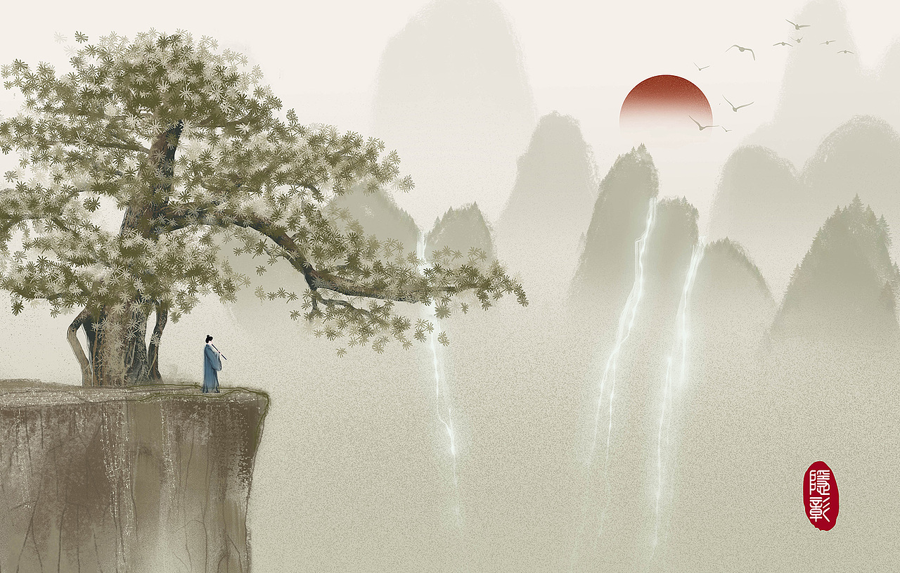 古风意境迎春花连翘春天春分四季24节气水墨古风禅意