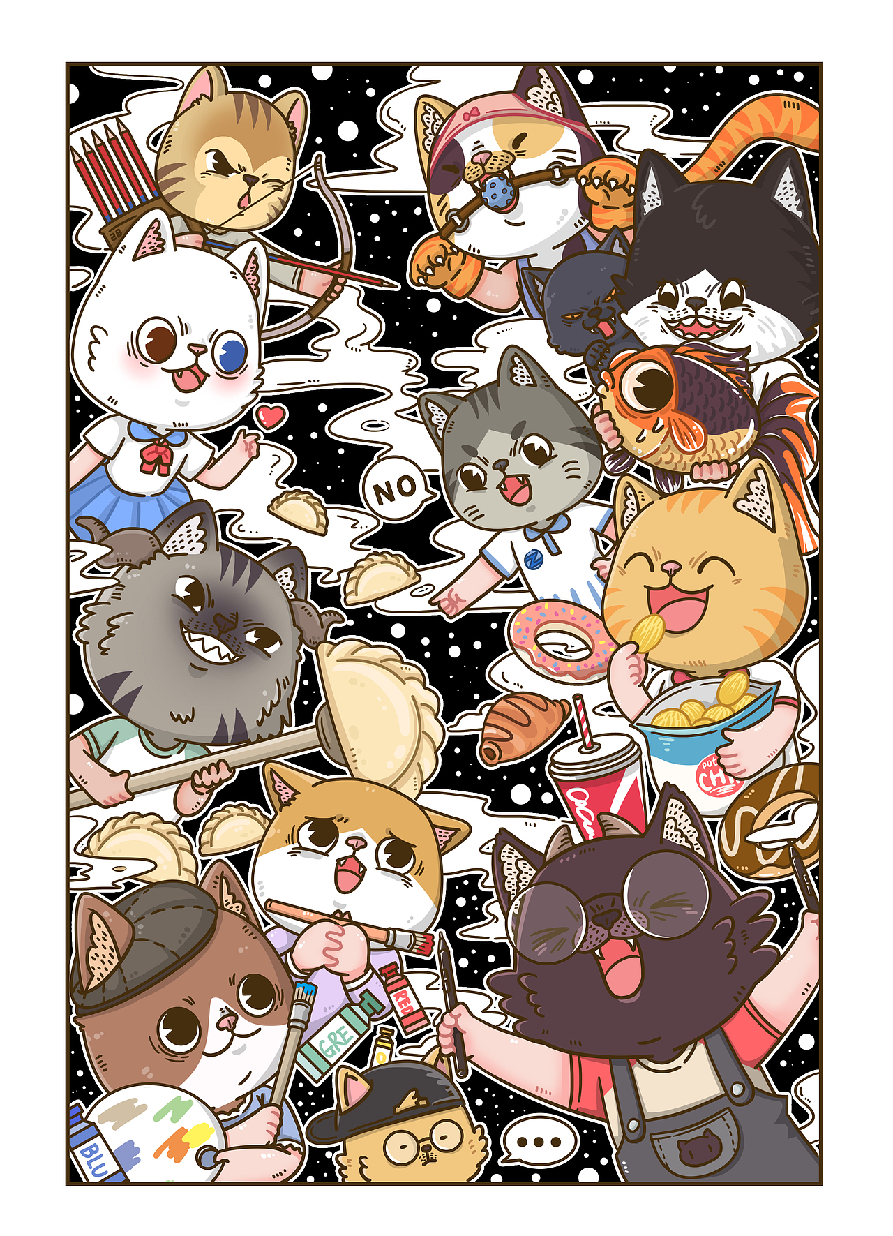 猫咪大战（图ZMjIwMzI1NDY0） - 新锐潮流插画 - 站酷设计师千千千亻左亻左原创素材 - 站酷ZCOOL