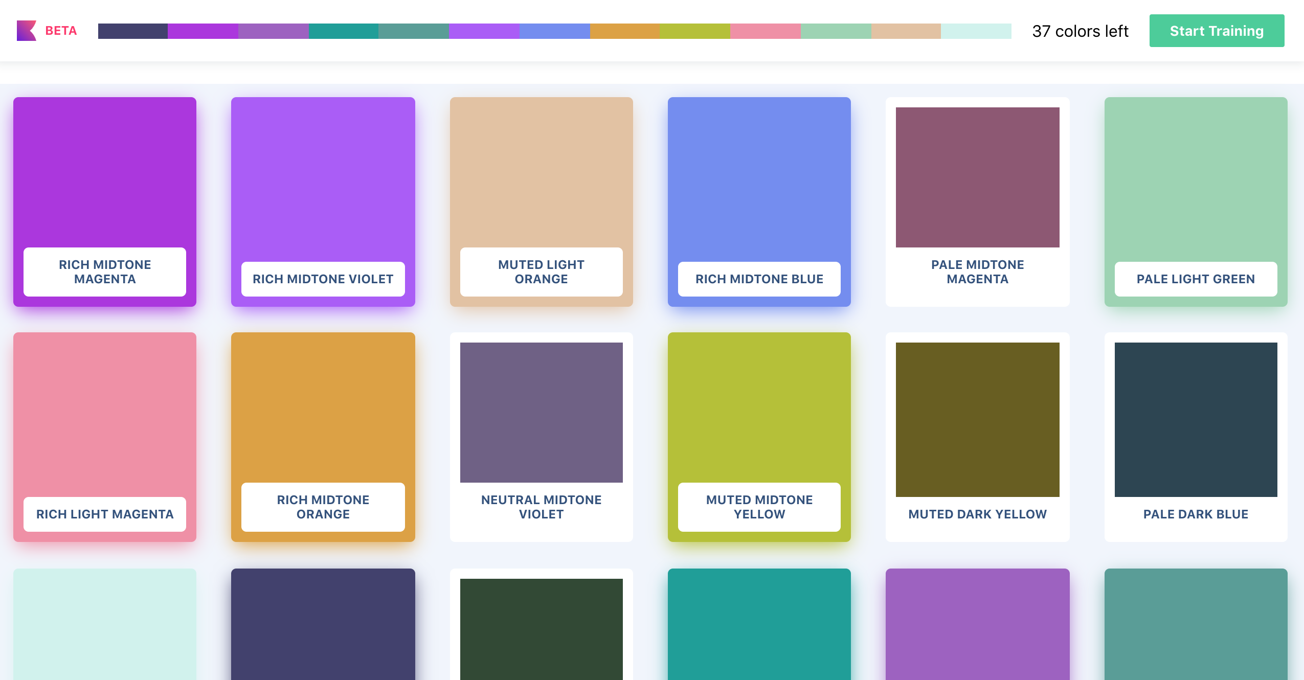 第一步,选颜色.在khroma的颜色库中选择50个你心仪的颜色.