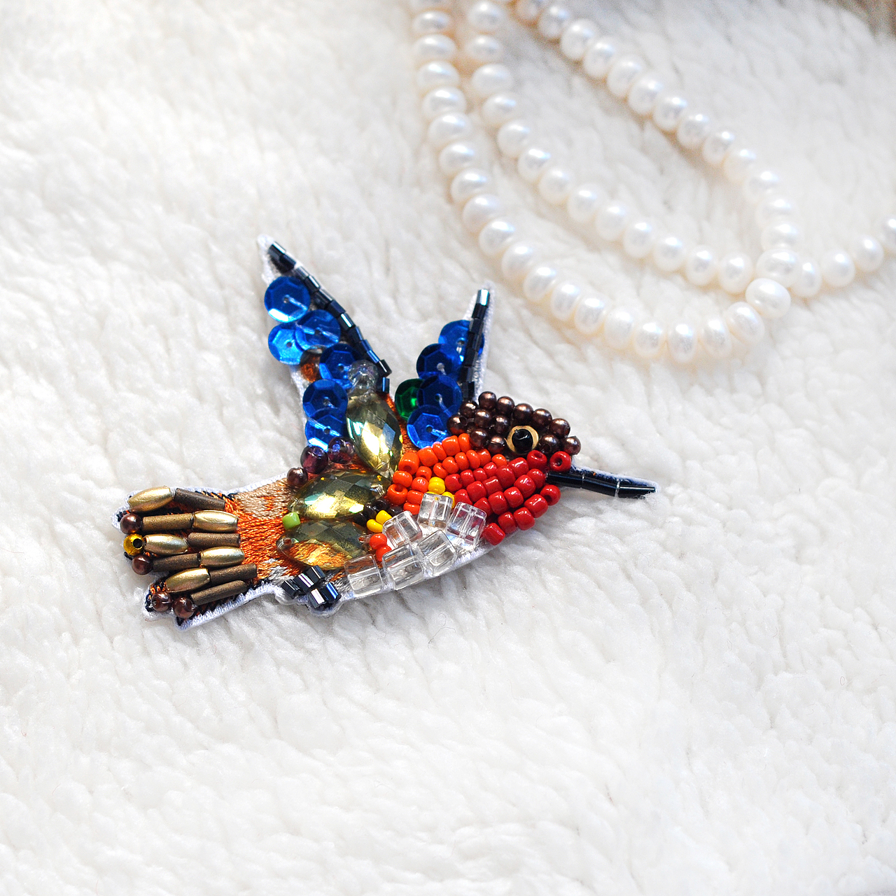 手工珠绣小鸟胸针