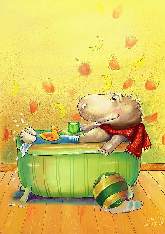 临摹 一头名叫汉尼宝的河马|插画|儿童插画|夹心meseli - 原创作品