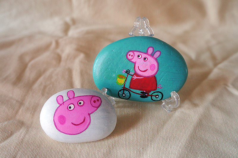 手绘石头—小猪佩奇第二组(商用定制)|纯艺术|绘画|果子design - 原创