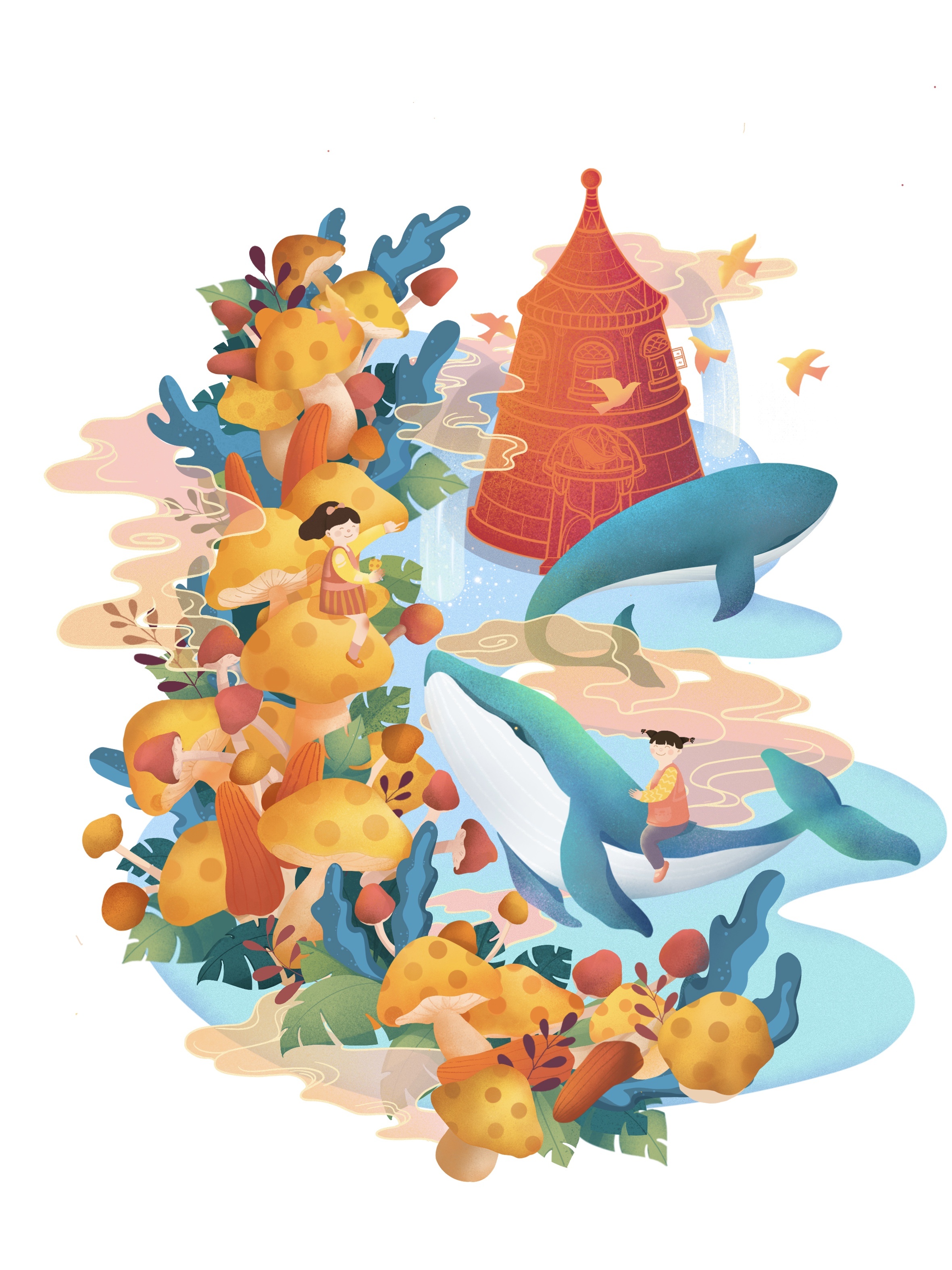 童装图案设计插画-保护蓝鲸主题