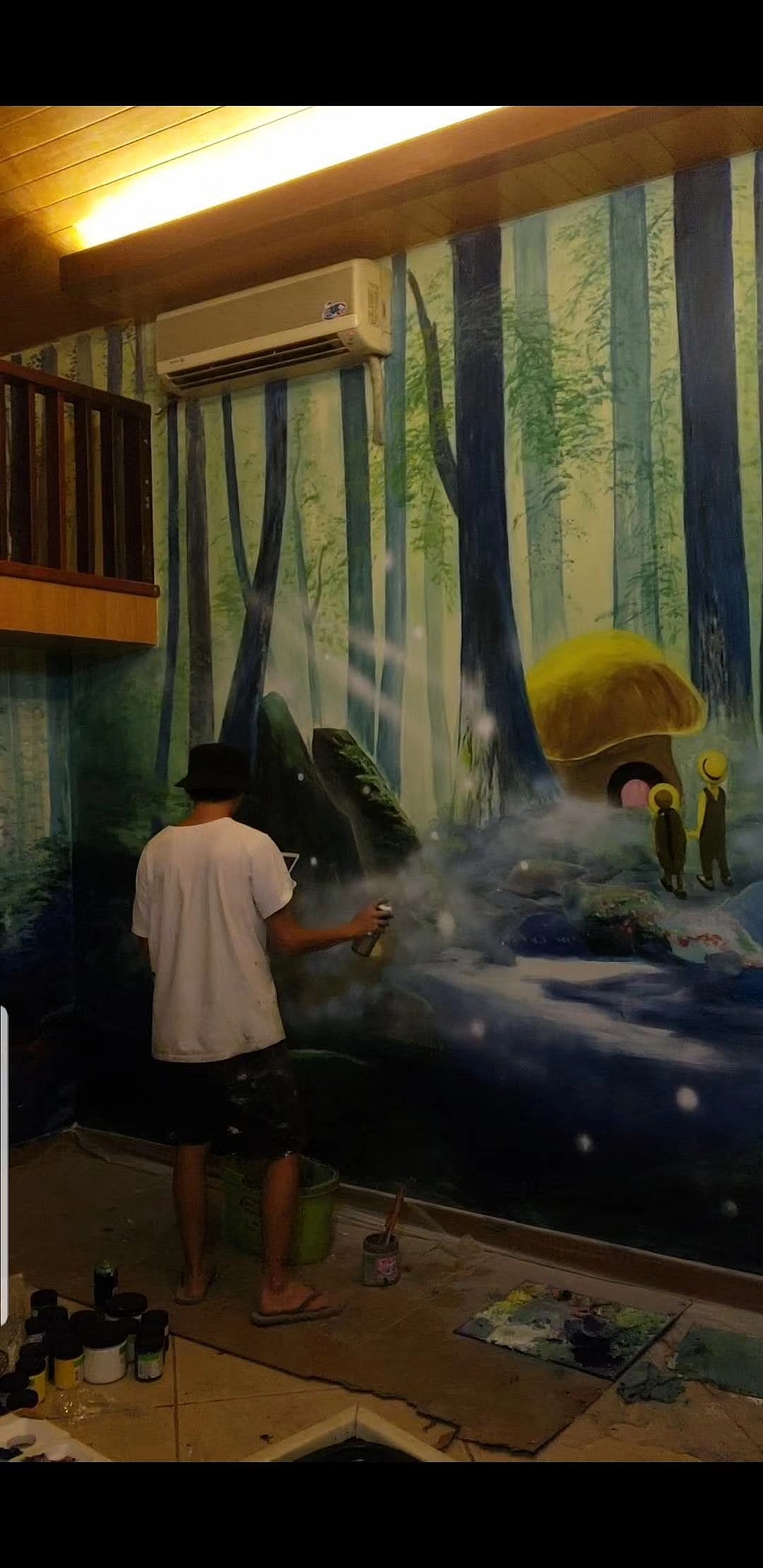 广州网红民宿墙绘 公寓墙绘 酒店墙绘  客厅背景墙绘