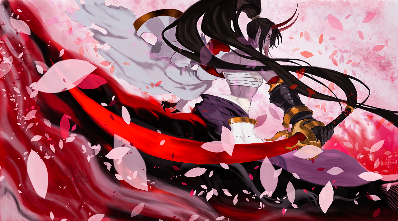 阴阳师-赤影妖刀姬&彼岸花-半临摹|插画|创作习作|沧海梦蝶_临摹作品