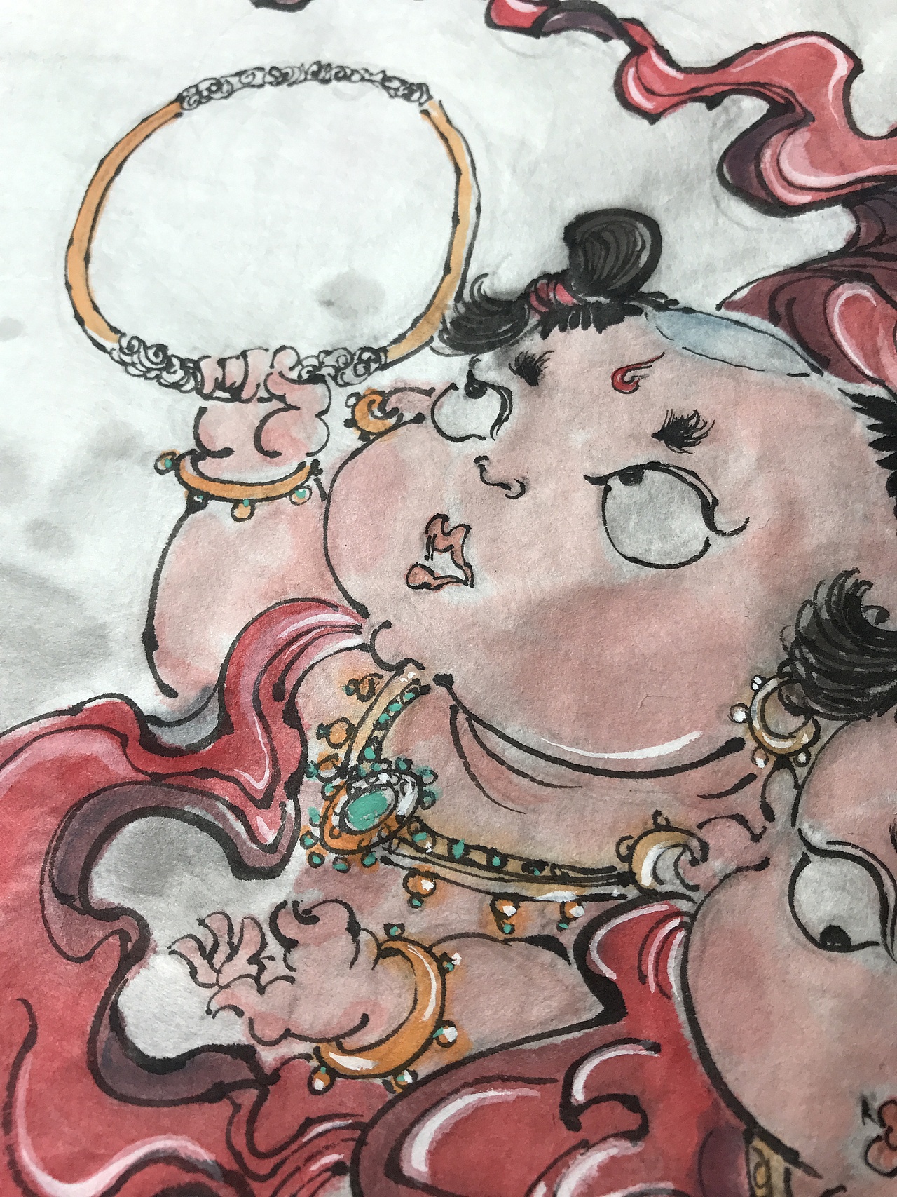 原创国画《哪吒》，奶凶奶凶的😄