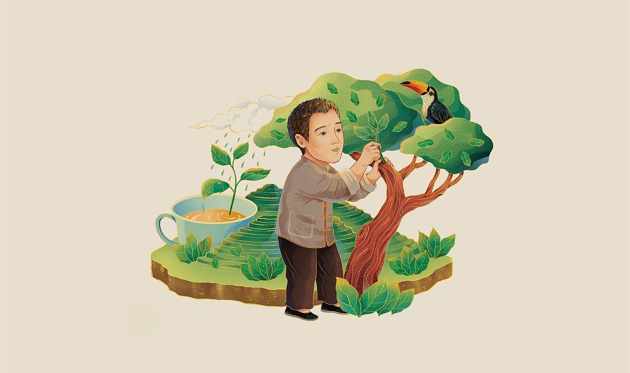 绿色茶园计划系列插画（图ZMjIzMDk1NDQ4） - 商业插画 - 站酷设计师荔枝litchii原创素材 - 站酷ZCOOL