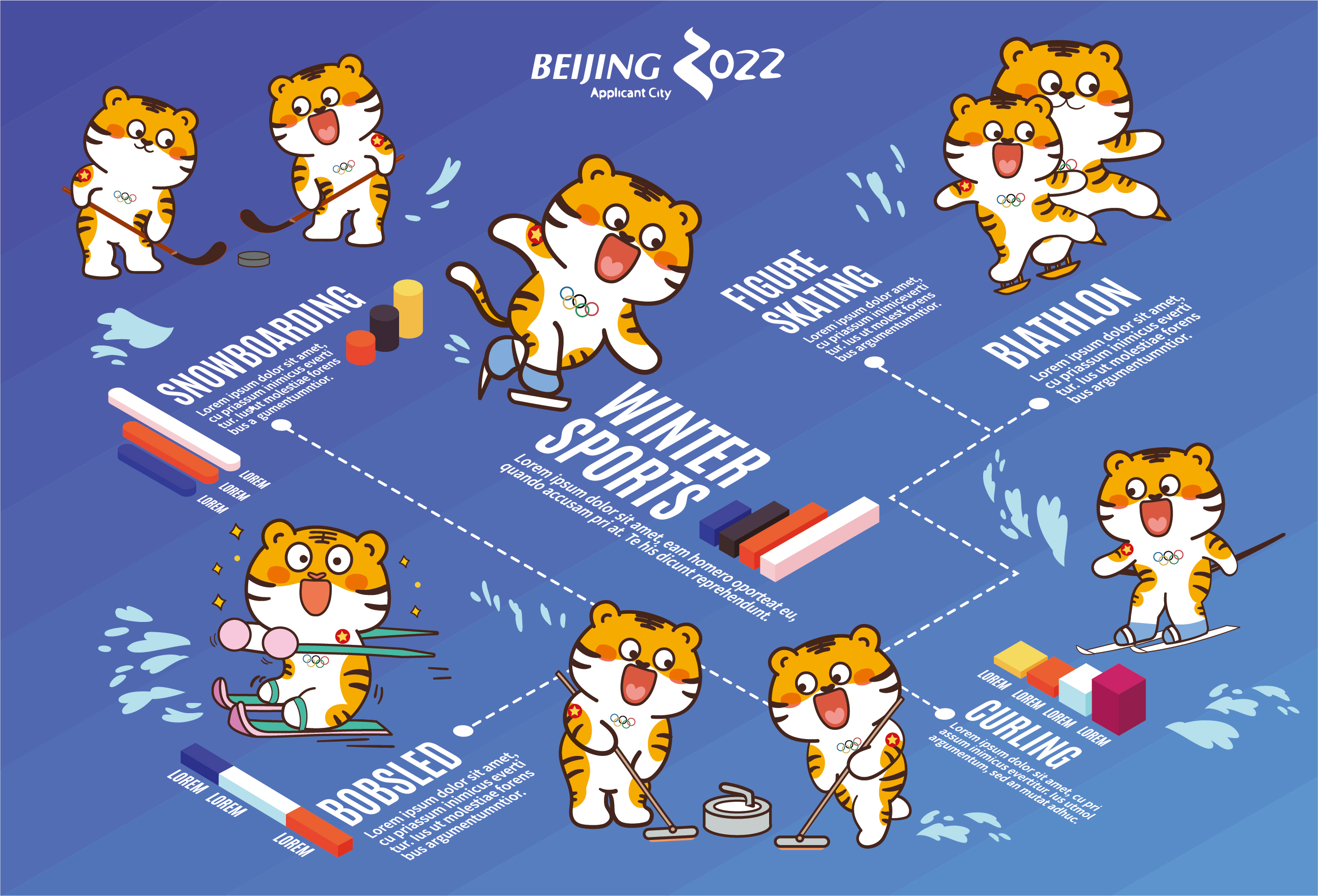 虎萌萌2022虎年奥运会冰球滑雪北京冬奥会卡通吉祥物_阿茹生肖ip-站酷