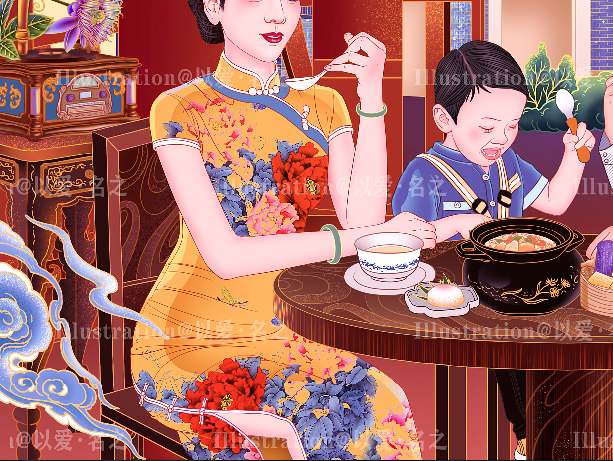 包装插画两组漓江姑娘西关小姐