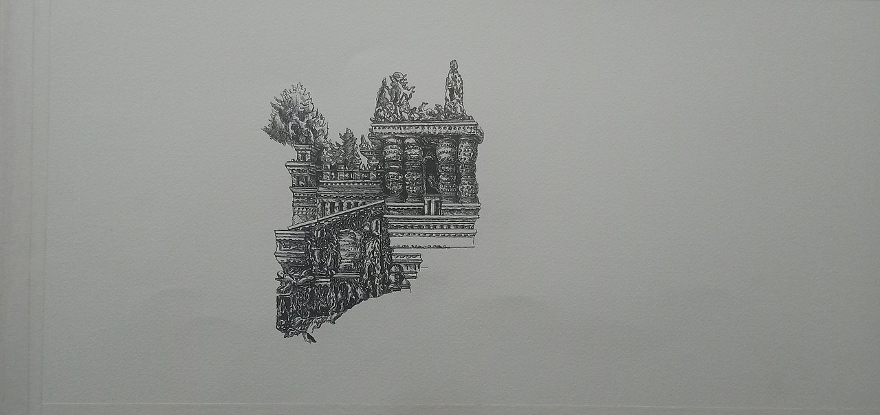 范炯钢笔画手绘建筑表现局部未完成