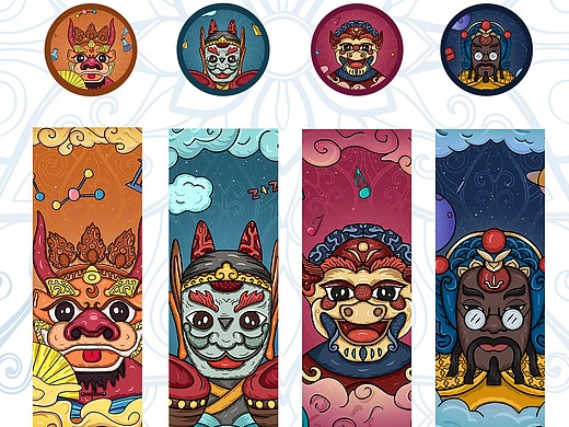 阿珍的原创插画-非物质文化遗产傩面具与文具的结合