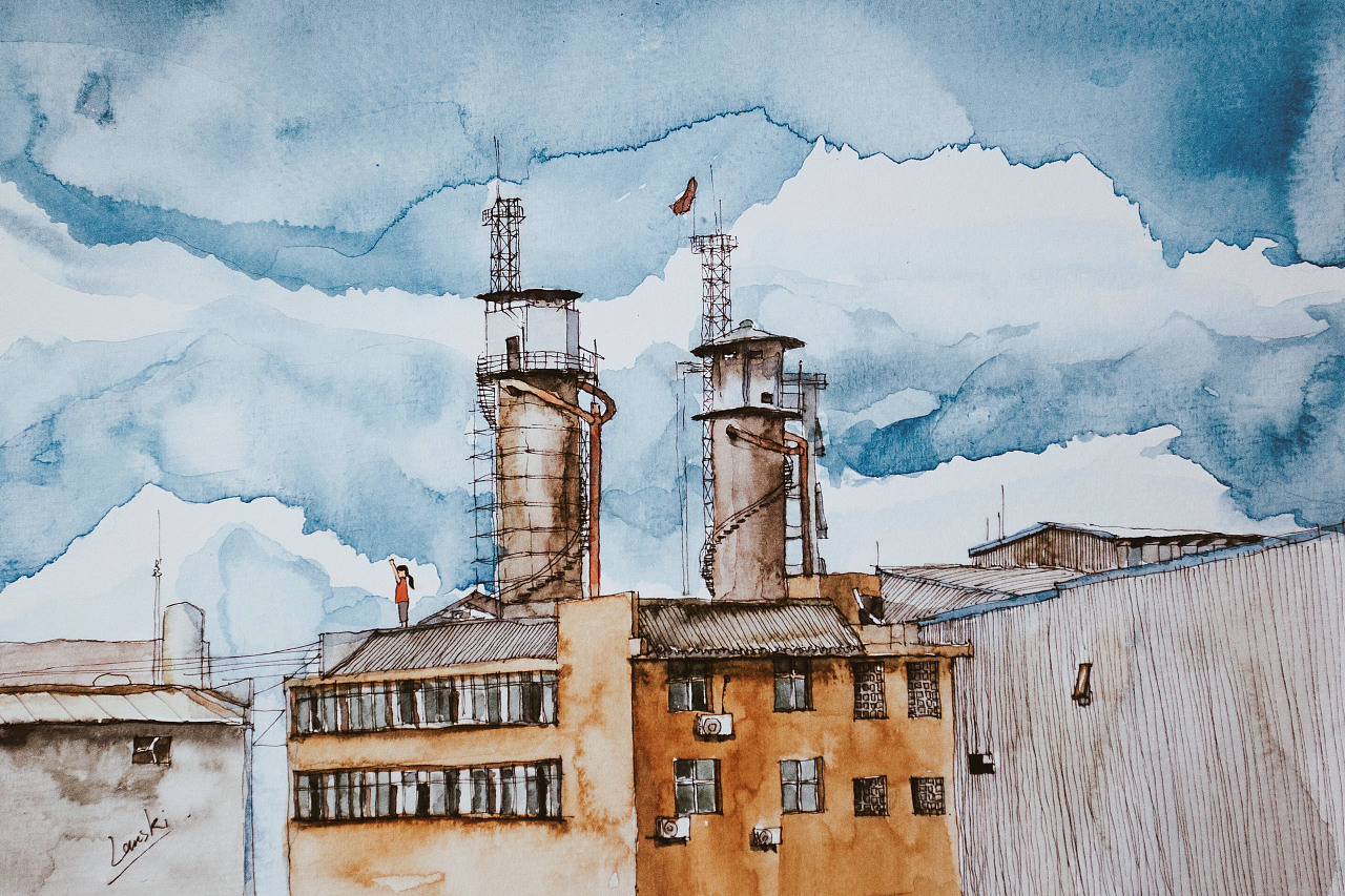 水彩手绘我的家乡-四川广汉