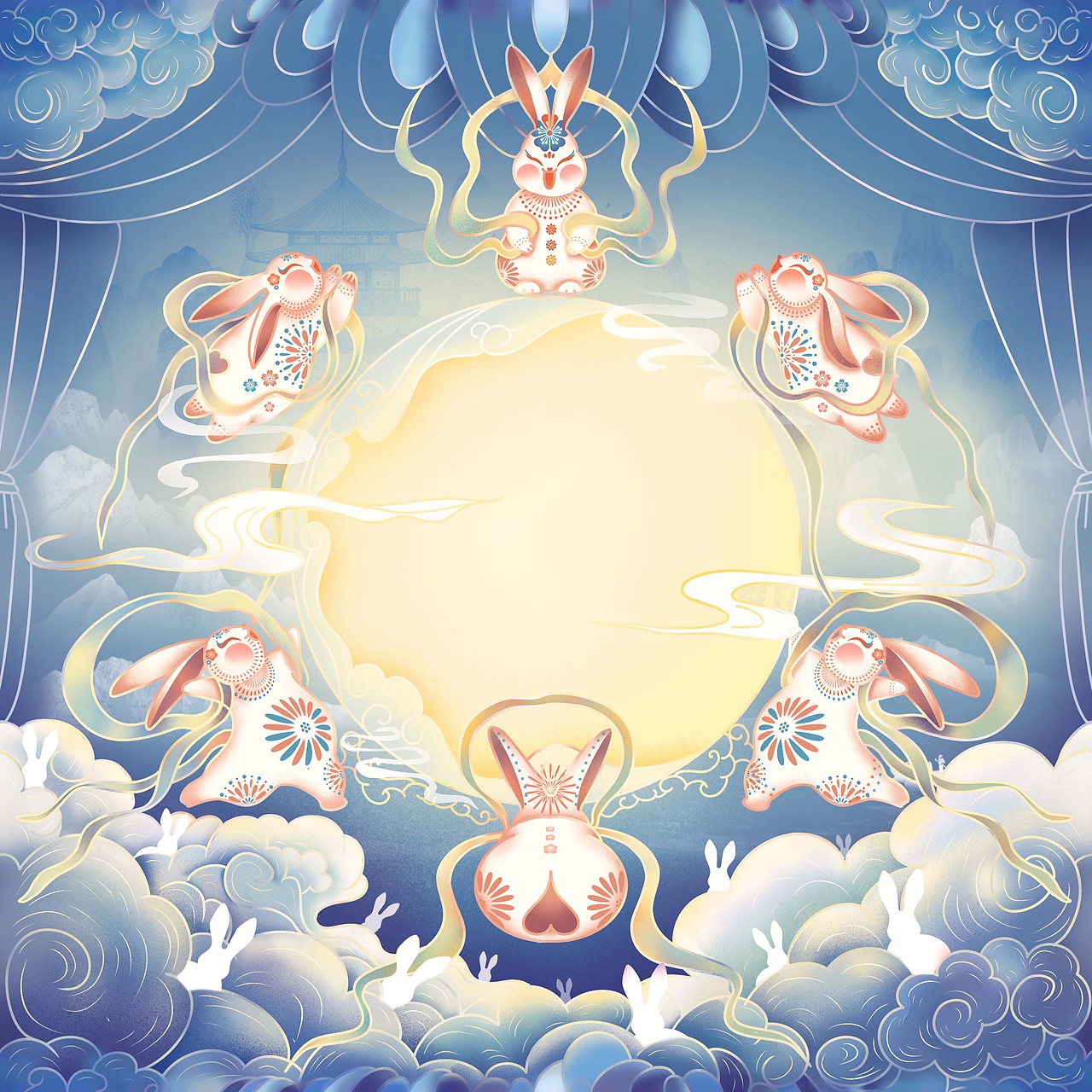 插画｜嫦娥小兔欢庆奔月宴