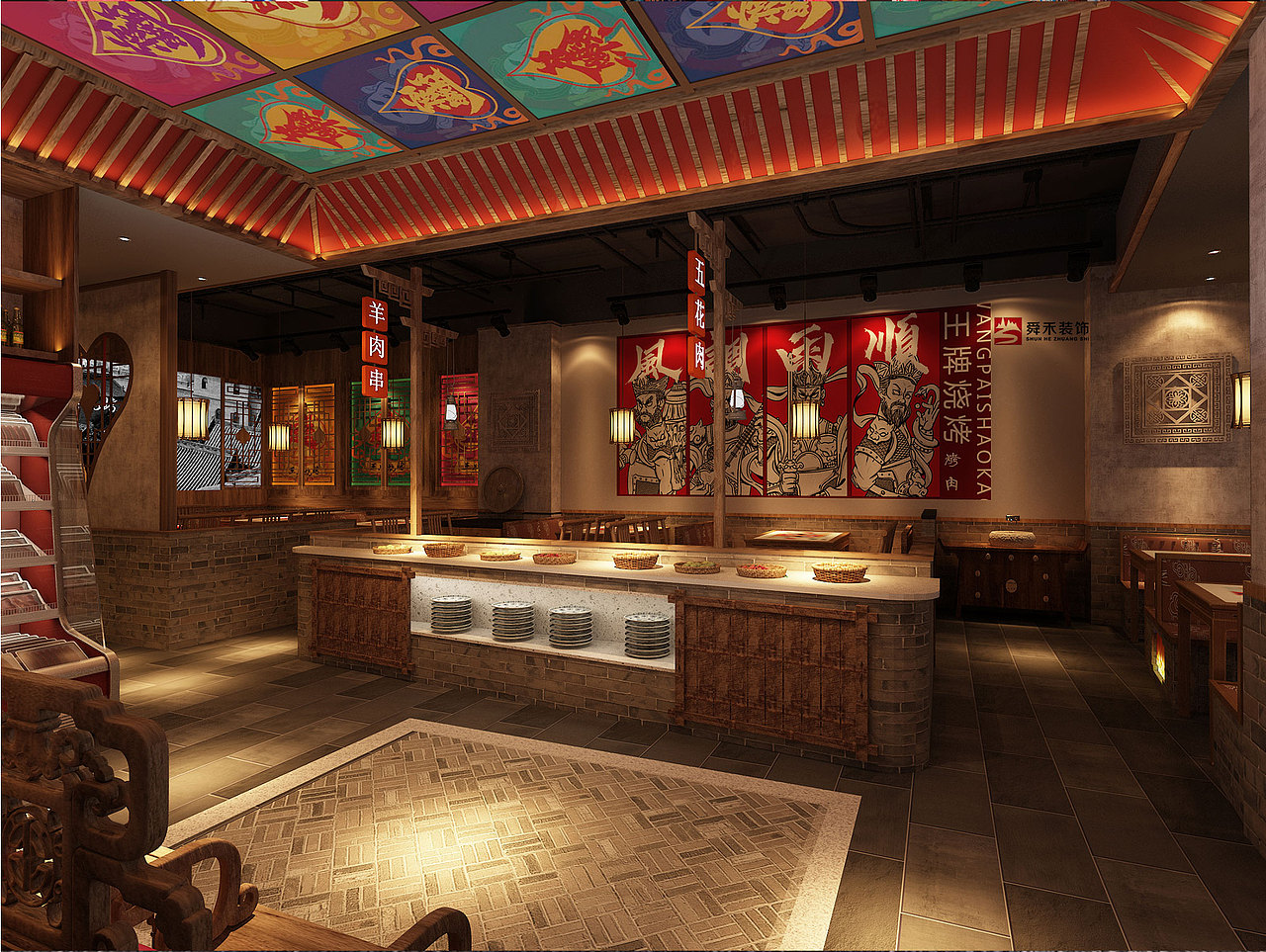 青岛特色烧烤店烤肉店装修设计--山东舜禾装饰