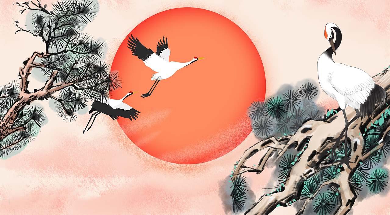 松柏仙鹤福寿图