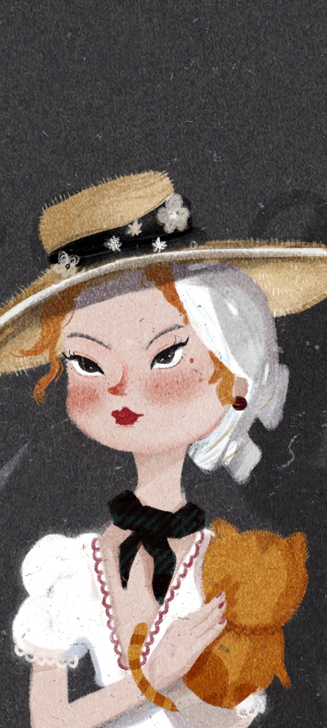 复古插画优雅的女孩