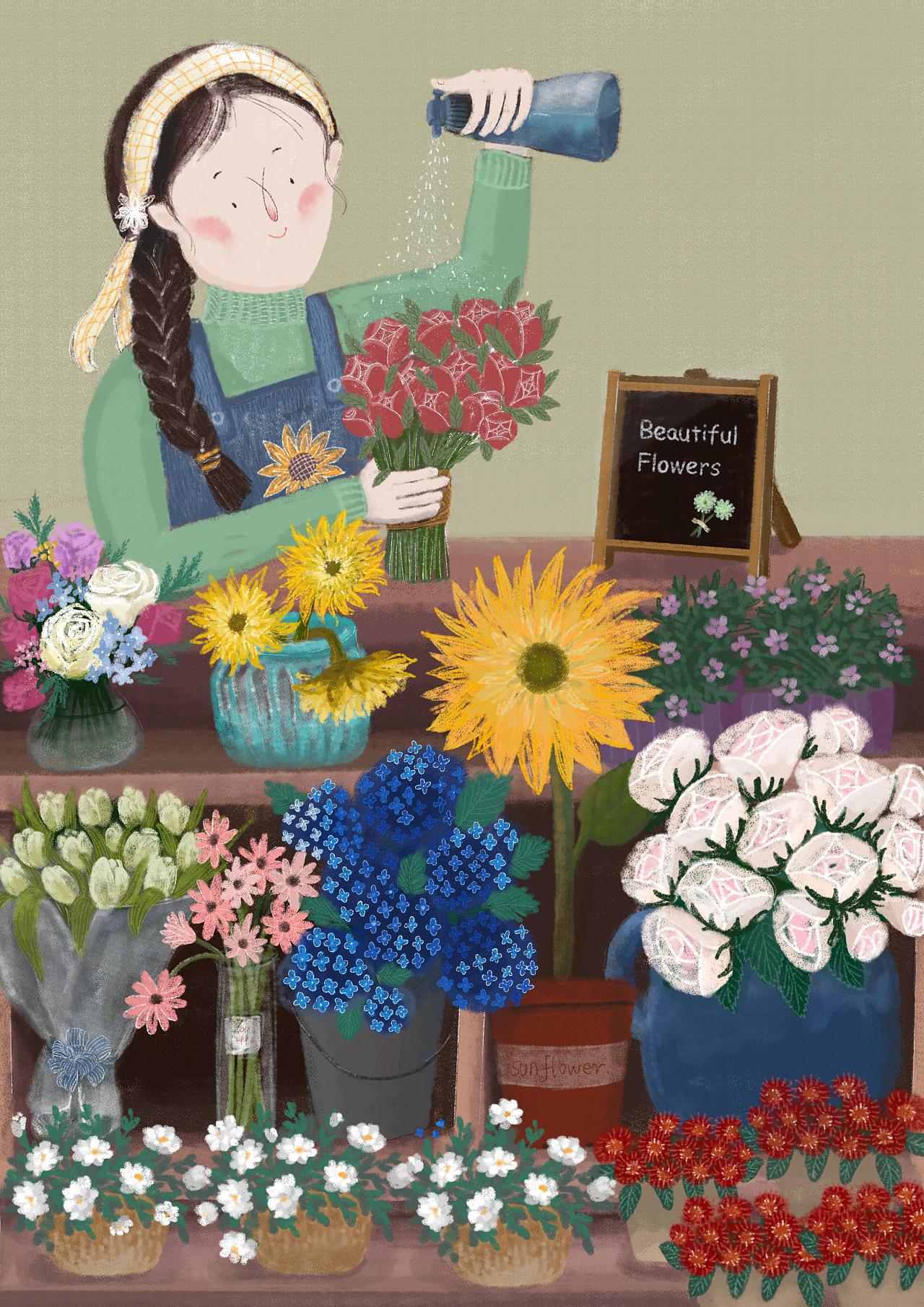 一直想画卖各种东西的人,卖菜的,卖海鲜的,卖花的,卖蛋糕的,你还想看