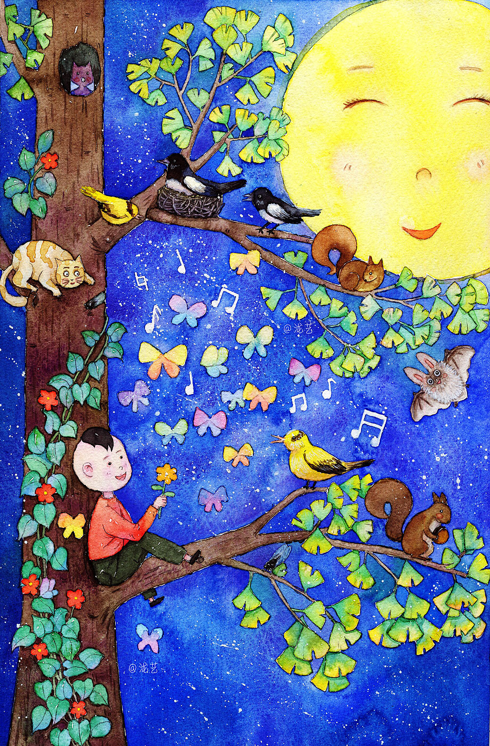 月光下的童年|插画|儿童插画|longhyibi - 原创作品 - 站酷 (zcool)