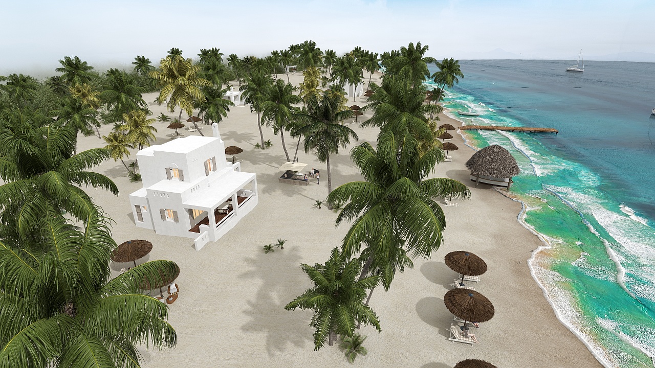 沙滩场景别墅渲染|空间|建筑设计|模袋云建筑云平台 - 原创作品