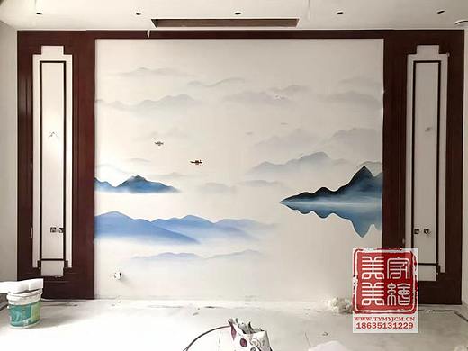 别墅家装彩绘硅藻泥墙绘彩绘