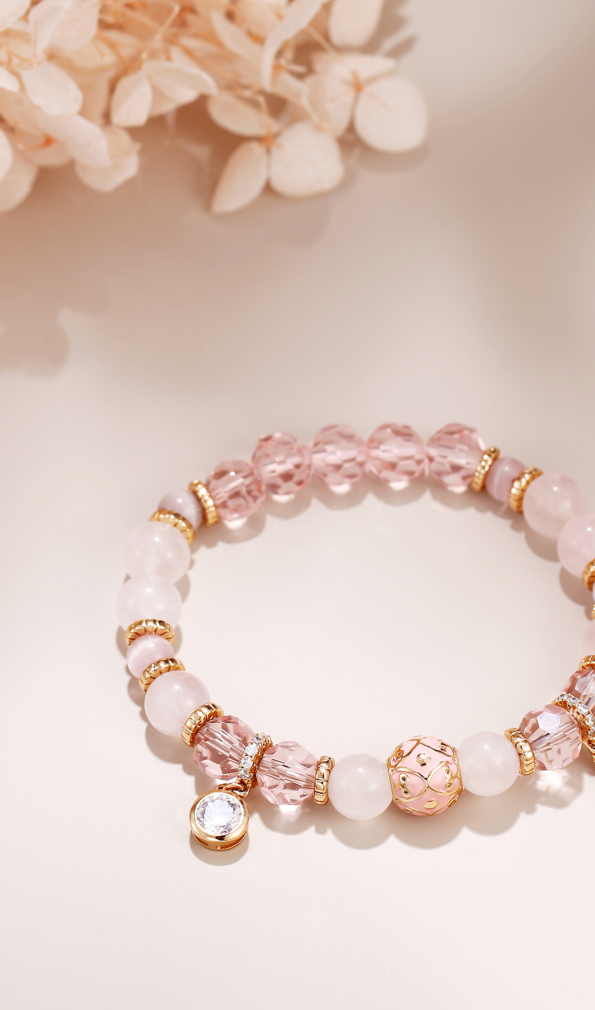 自拍自修新背景手链手镯粉晶桃花水晶手链