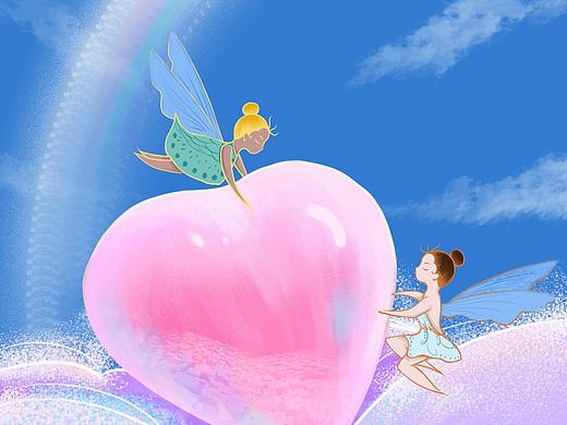 唯美感恩节小清新节日彩虹手绘天空海报背景插画
