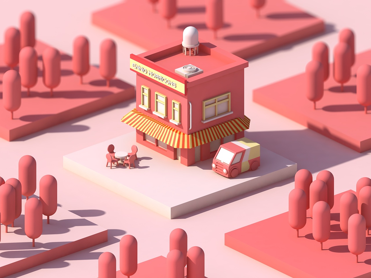 c4d粉色小房子|三维|建筑/空间|blue贝鲁 - 原创作品 - 站酷 (zcool)