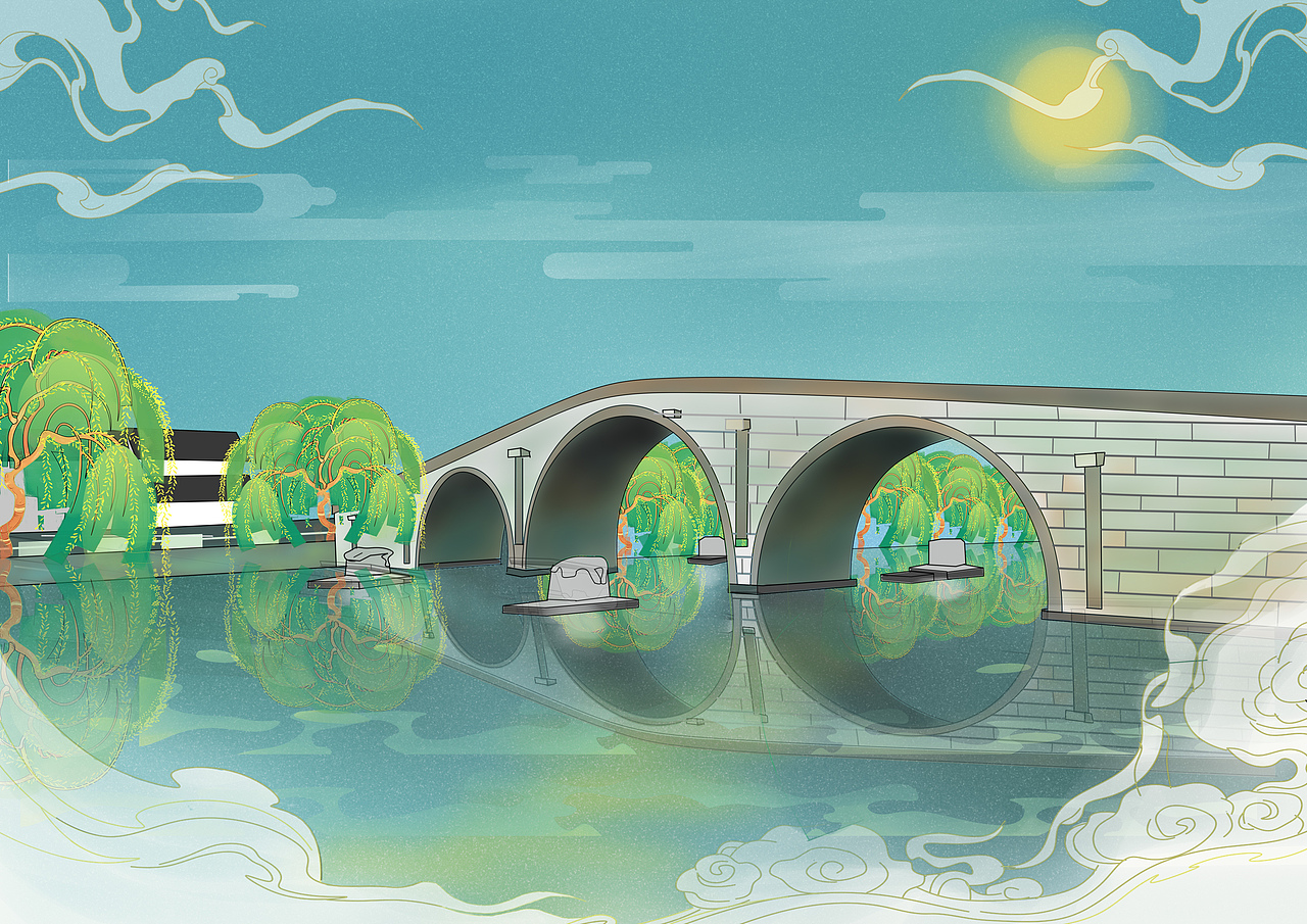 "杭州运河十景"主题插画