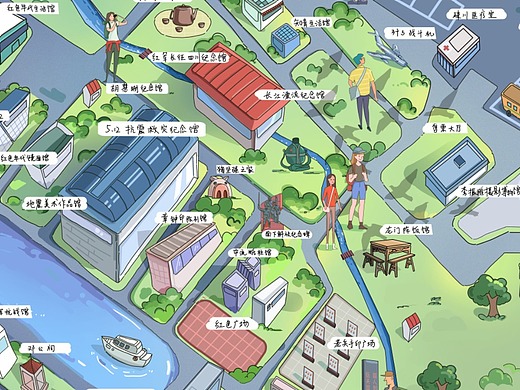 手绘地图导览街道手绘地图社区导览建川博物馆