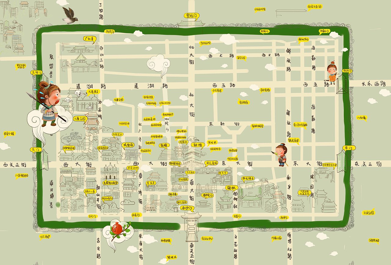 西安手绘地图(部分过程图)