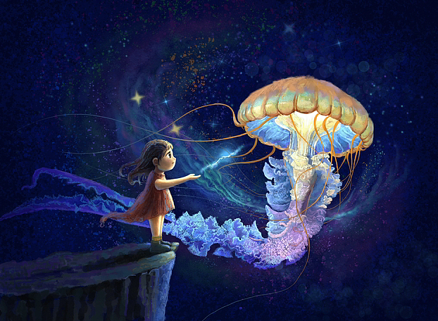 水母插画系列三,桌面壁纸