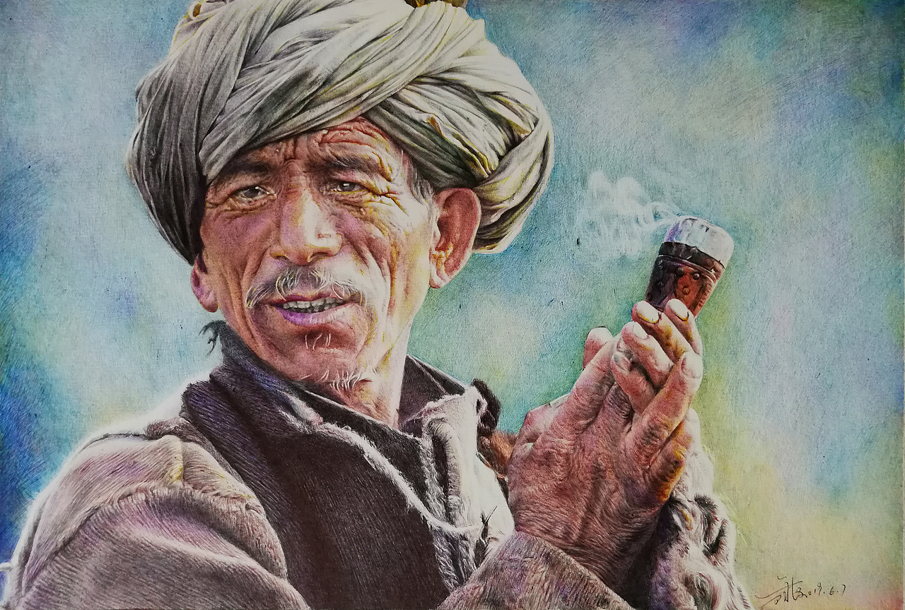 彩色圓珠筆作品《祈福》（圖ZMTYxODA3Mzg0） - 繪畫 - 站酷設(shè)計(jì)師浩軒手繪原創(chuàng)素材 - 站酷ZCOOL