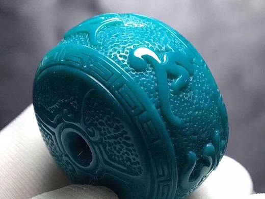 原矿高瓷蓝6字真言绿松石鼓珠——龙掌柜