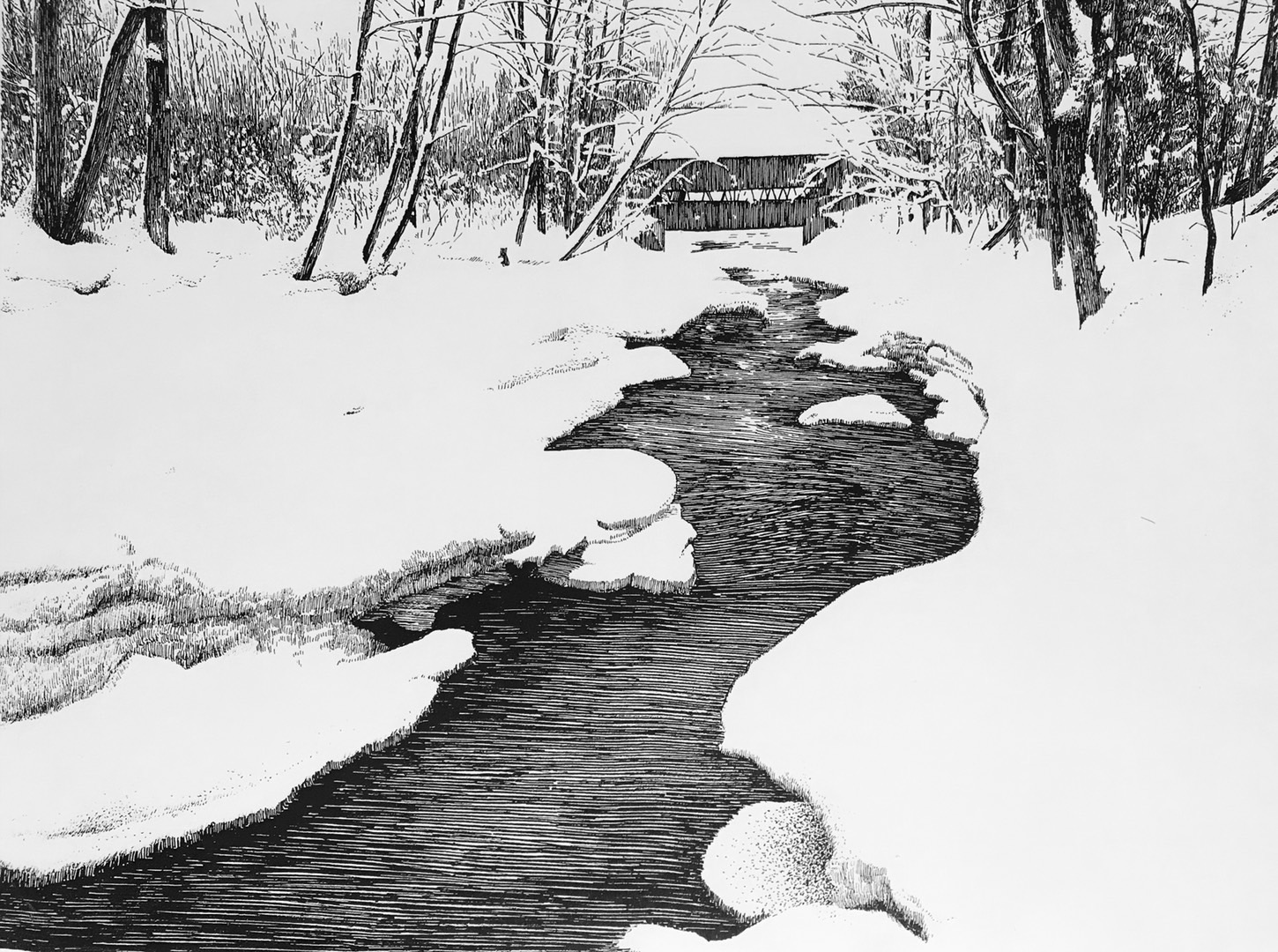 冬天雪景素描画图片