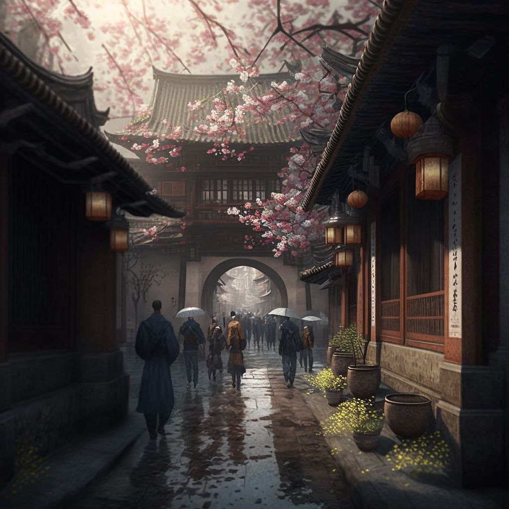 “小楼一夜听春雨，深巷明朝卖杏花”（图ZMzI2MTA4MTA0） - AI作品 - 站酷设计师小光wzs原创素材 - 站酷ZCOOL