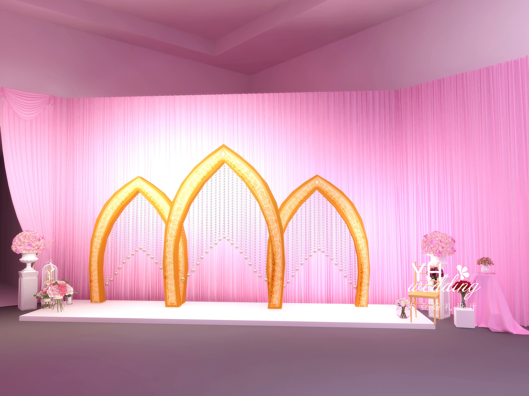 粉红粉紫婚礼3d效果图|空间|舞台美术|yhwedding - 原创作品 - 站酷