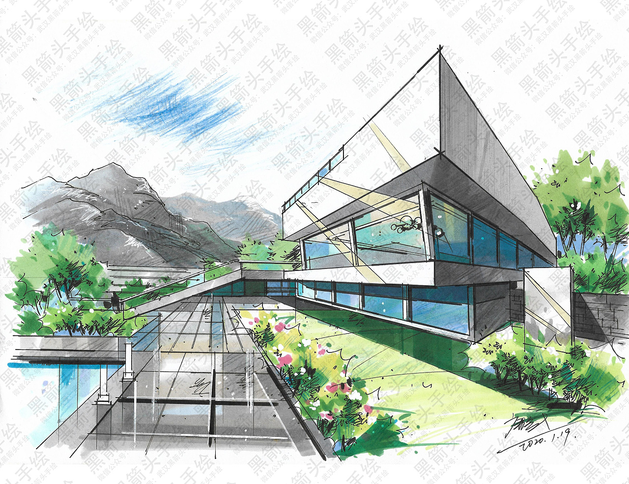 武汉黑箭头手绘·环境艺术设计考研优秀手绘作品分享