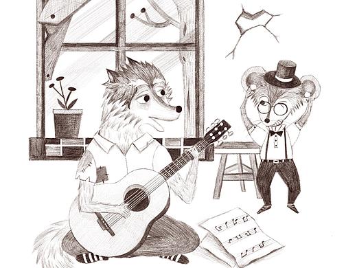 月光下的肚肚狼 儿童插画