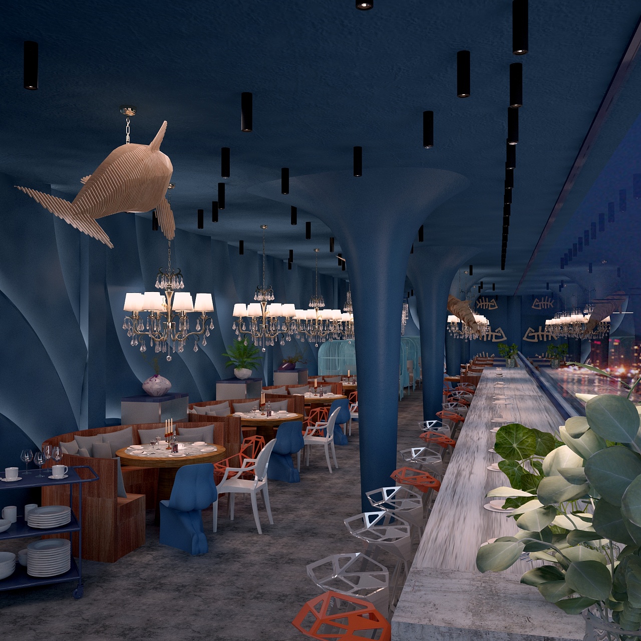 深圳鱼火锅餐厅装修升级 鱼满塘 手绘插画在餐厅中的抢眼表现-设计案例-建E室内设计网