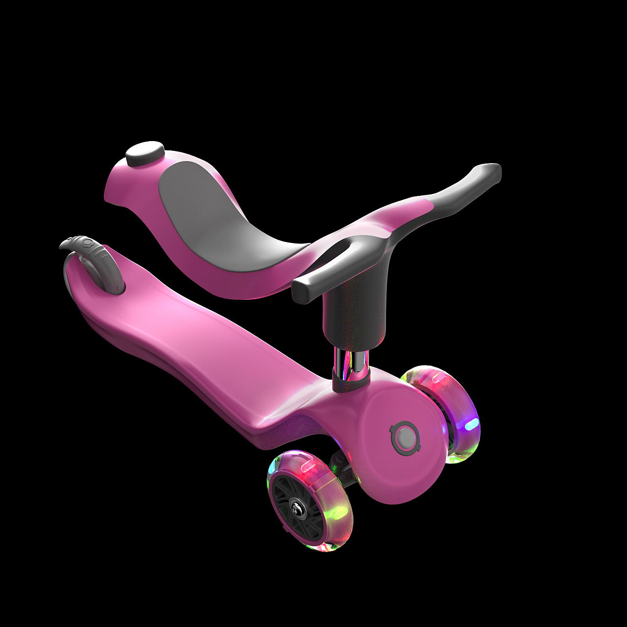 滑板车产品建模渲染 三合一多功能滑板车 推/骑/滑