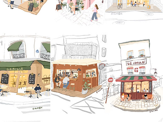 画了很多咖啡店的五月