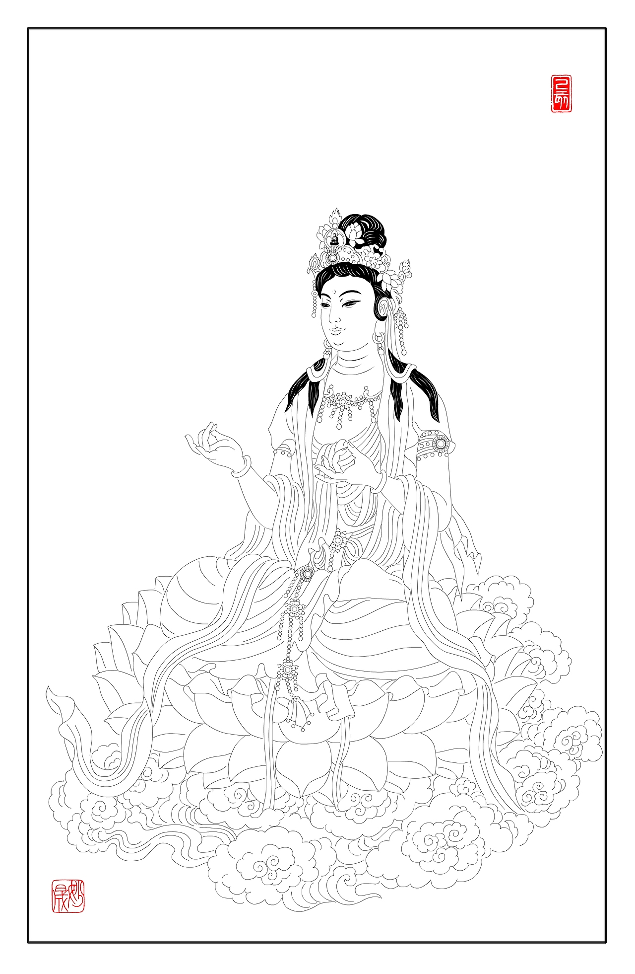 线描观音（图ZMTk2MTQ3NjU2） - 绘画 - 站酷设计师yjs20200220原创素材 - 站酷ZCOOL