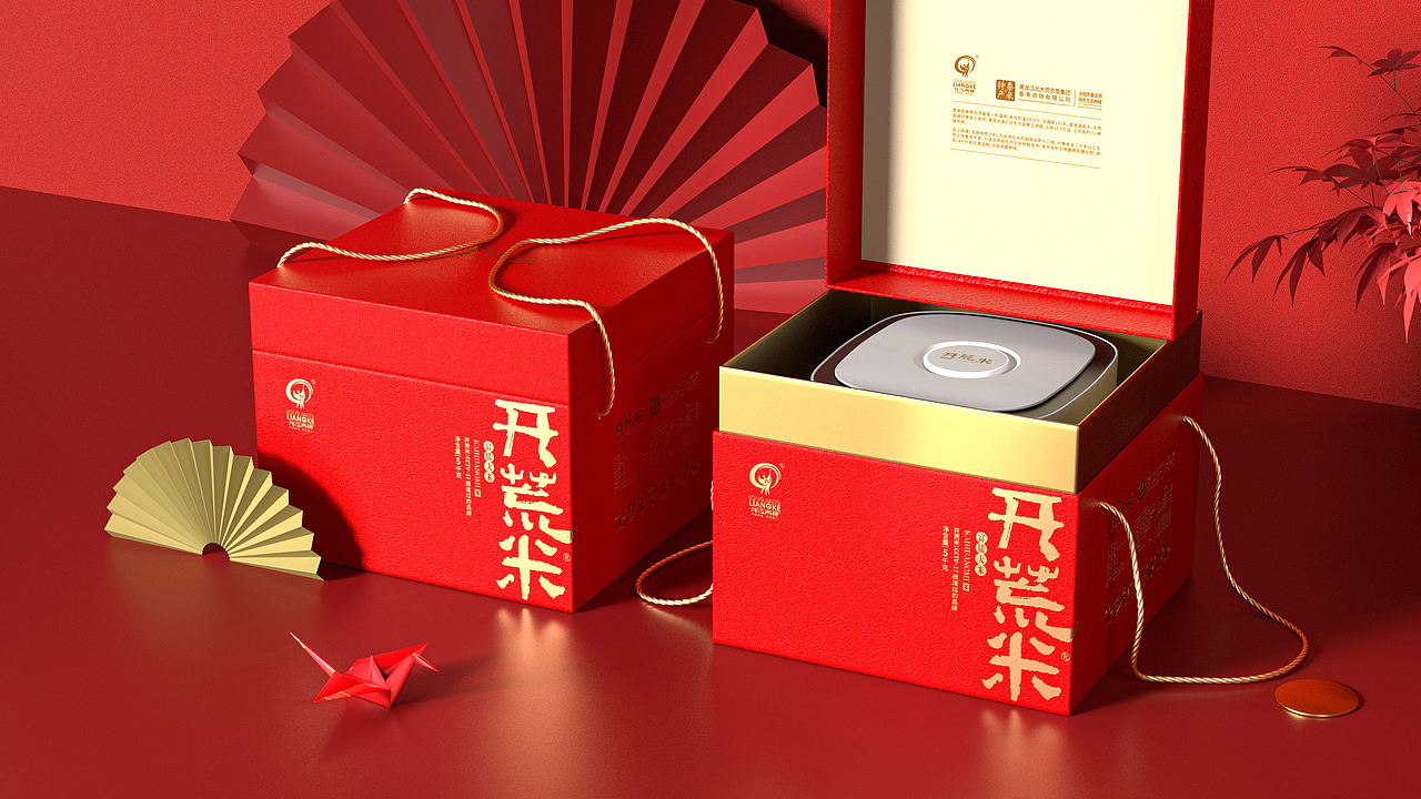 红红火火，盒情和礼——开荒米新年礼盒（图ZMjc3NDQ4MDAw） - 包装 - 站酷设计师缤策原创素材 - 站酷ZCOOL