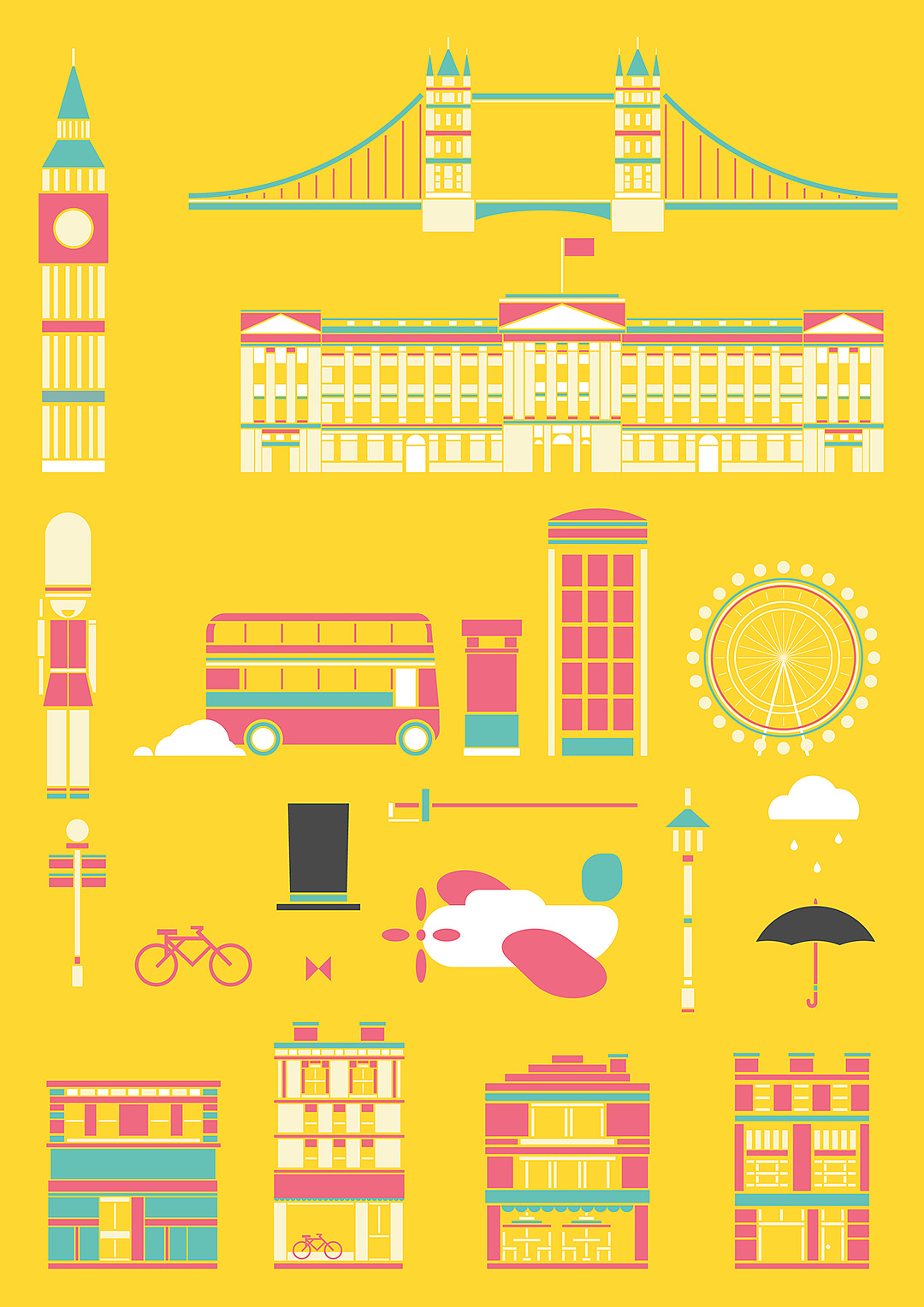 平面设计师 英伦风的元素扁平化图形,参考了网络上很多英伦风图案