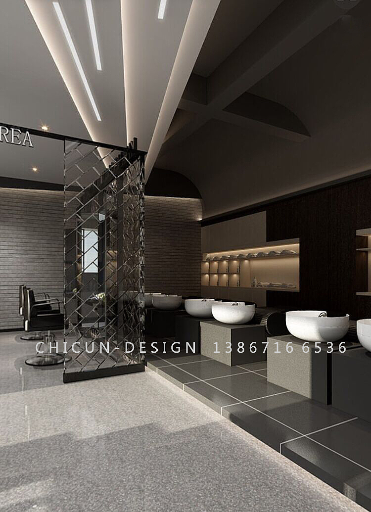 尺寸设计|桐庐狂剪理发店时尚空间设计 发廊设计效果图