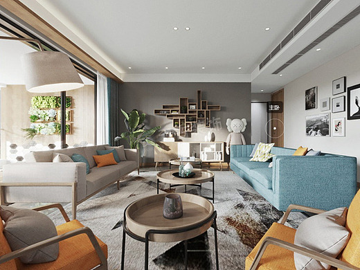 龙湖景粼玖序大平层装修,北欧风格横厅户型设计效果图